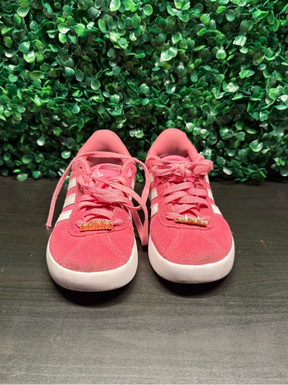 Adidas Kids Pink Suede Sneakers with White Stripes (I don't want 2 clean) - Picture 2 of 7